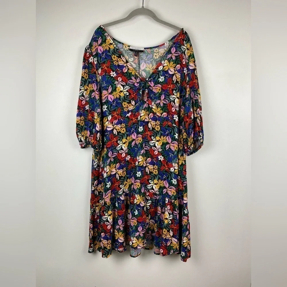 ELOQUII Elements Plus Size Knot Front Floral Print Flounce Dress, Size 20